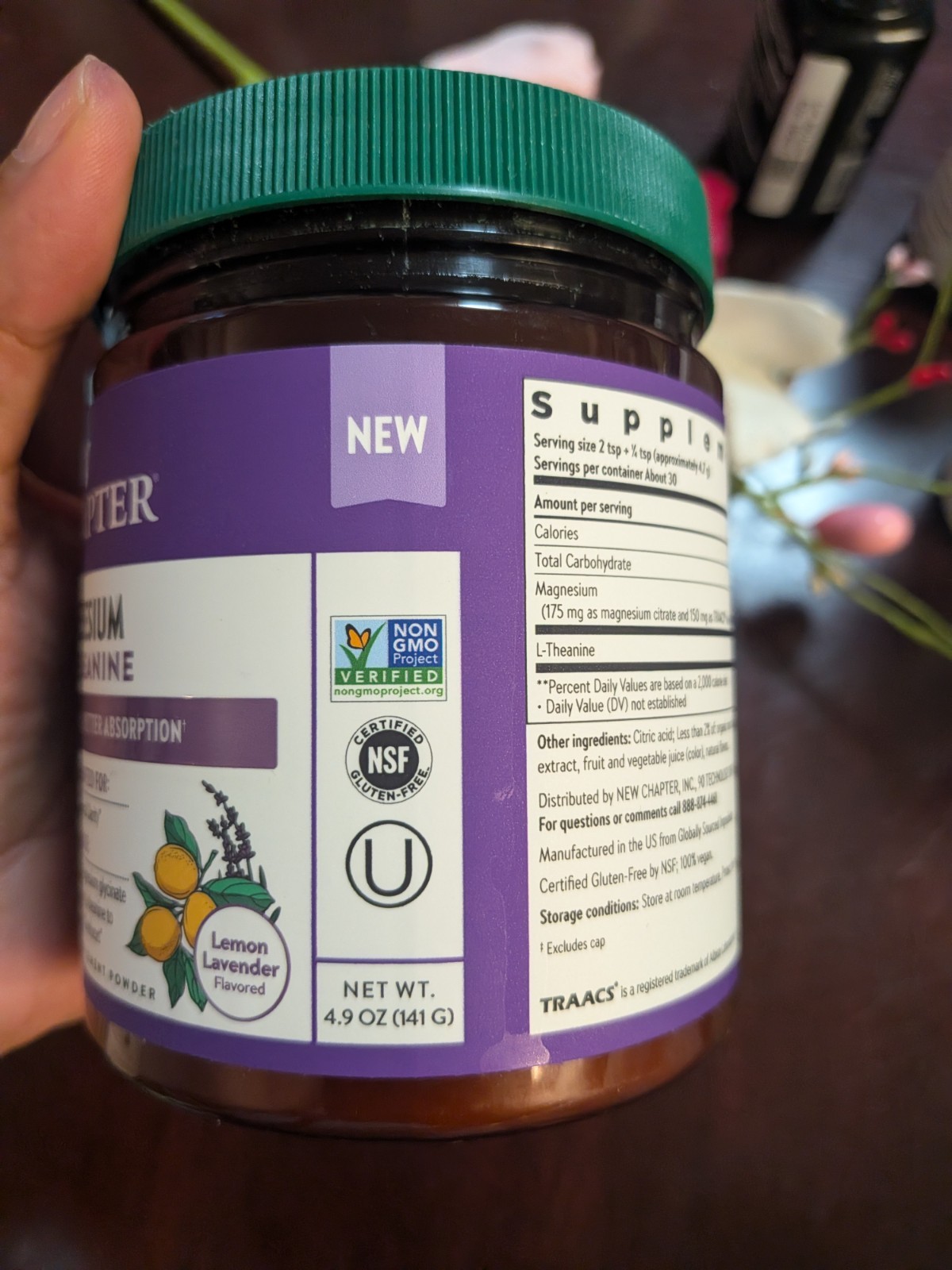 New Chapter Magnesium + L-Theanine Powder Lemon Lavender 4.9 oz Calm Focus Vegan