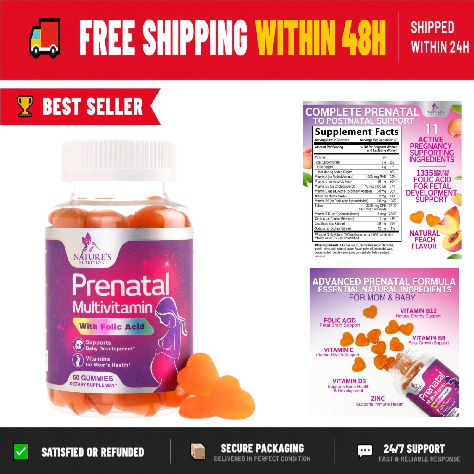 Nature’s Nutrition Prenatal Vitamins Gummies – Folic Acid & Multivitamins