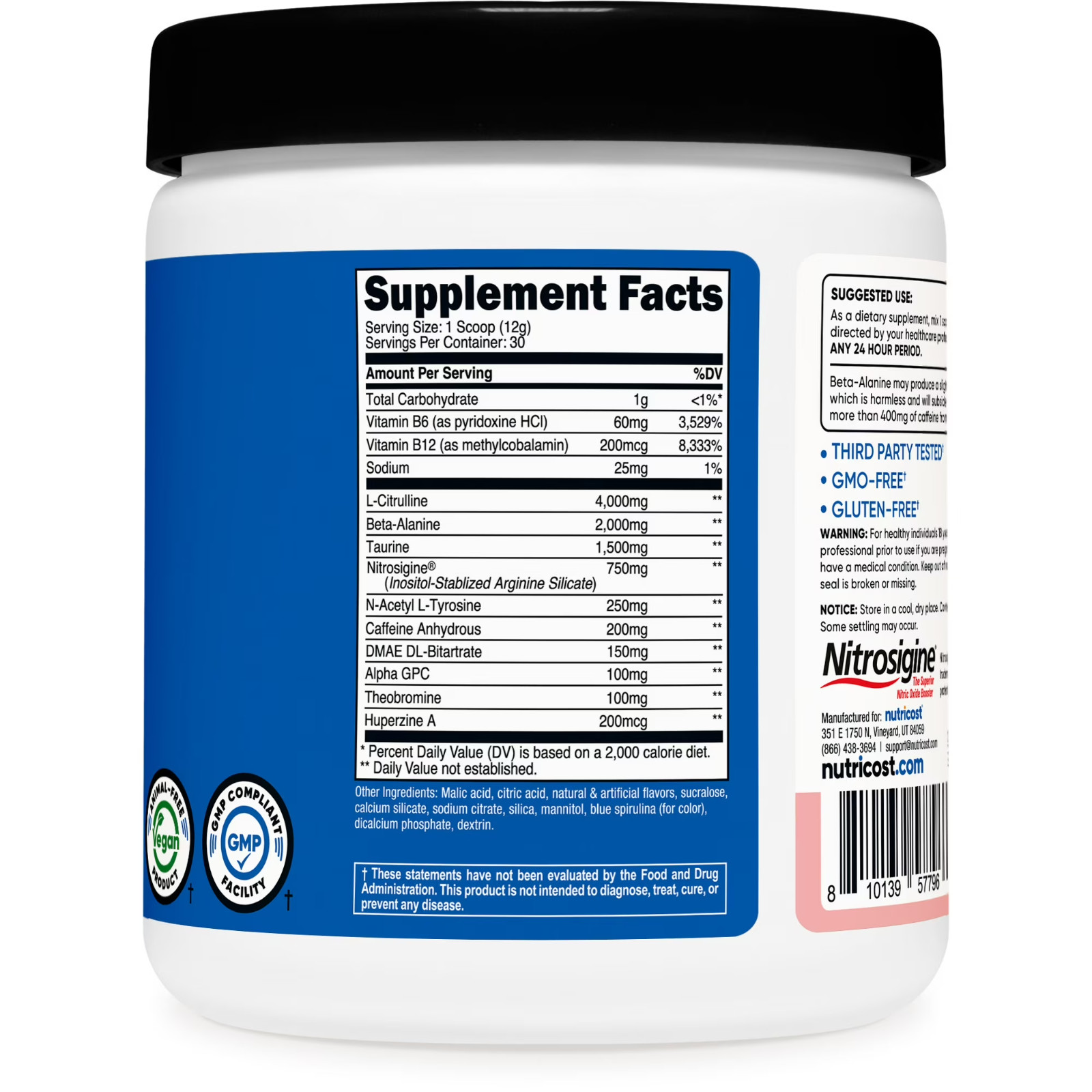 Nutricost Pre-Workout Powder Cotton Candy 30 Servings GMO-Free Gluten-Free