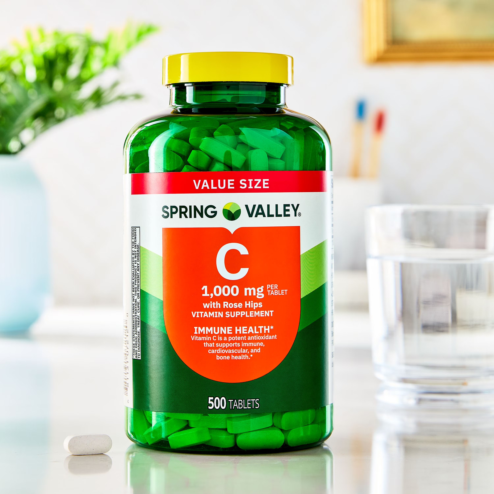 Spring Valley Vitamin C Rose Hips 1000mg 500 Count Dietary Supplement Tablets