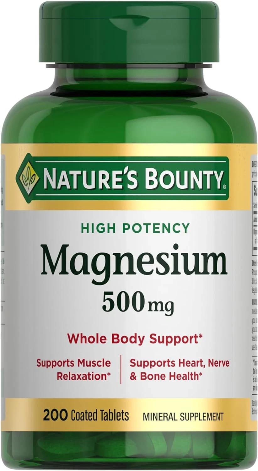 Nature’s Bounty Magnesium 500 mg–200 Count (Pack of 1)- FREE2 Day Delivery