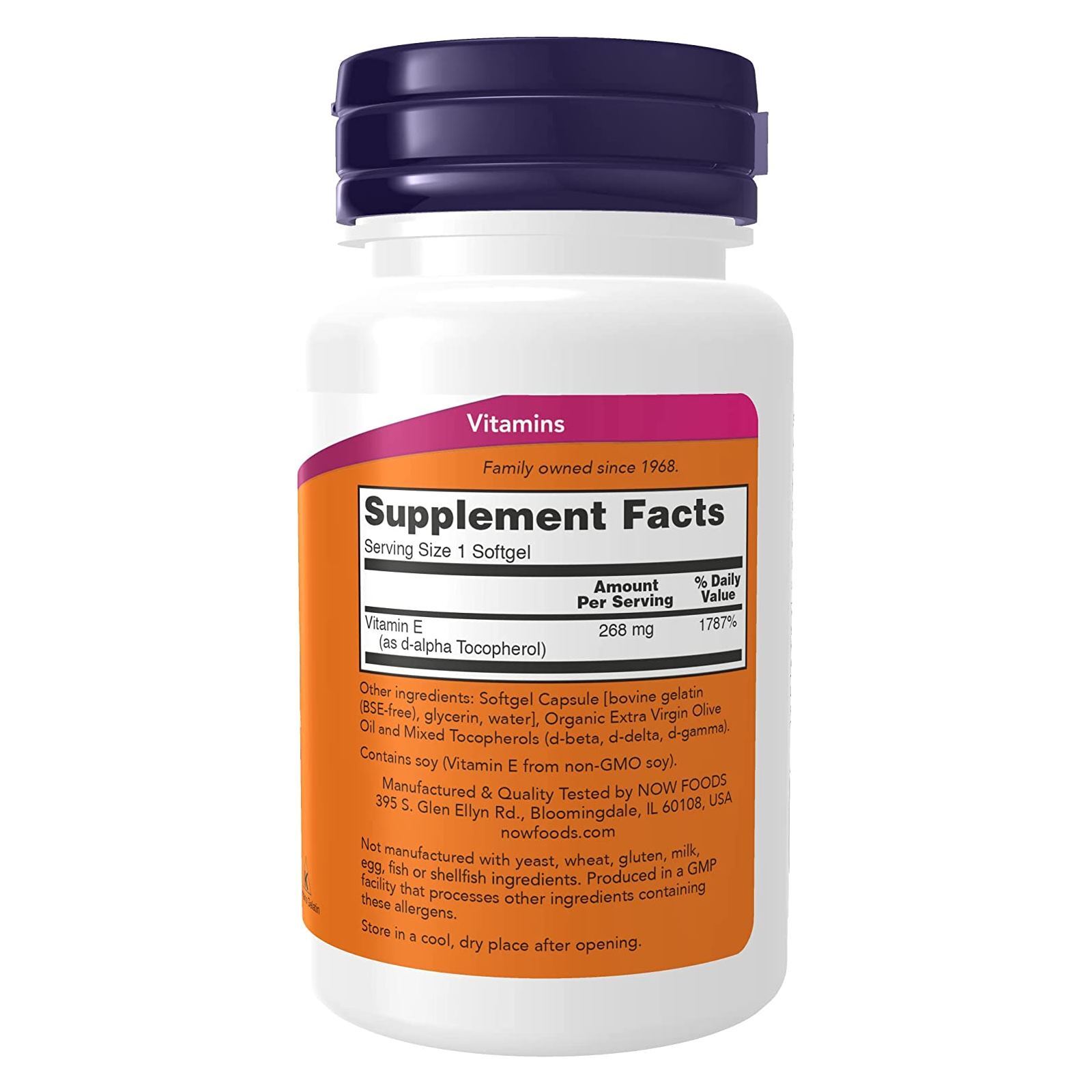 NOW FOODS Vitamin E-400 With Mixed Tocopherols 50 Softgels