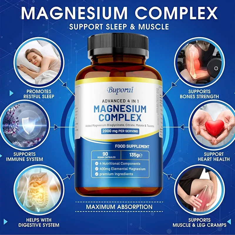 Magnesium 180pcs, High Absorption,Relieves Stress,Supports Bone and Heart Health