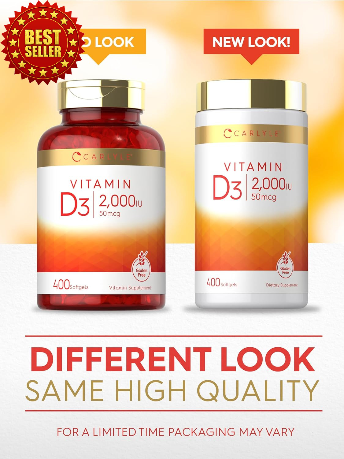 Carlyle Vitamin D3 Softgels 2000IU 50 Mcg 400 Count Non-gmo Gluten Free