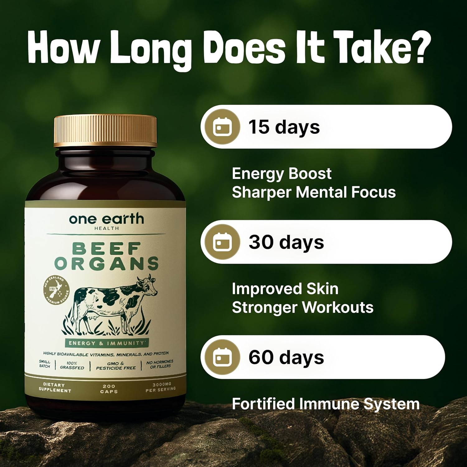 New Zealand 100% Grass Fed Beef Organs – (200 Count, 3,000Mg Serving) Liver, Hea