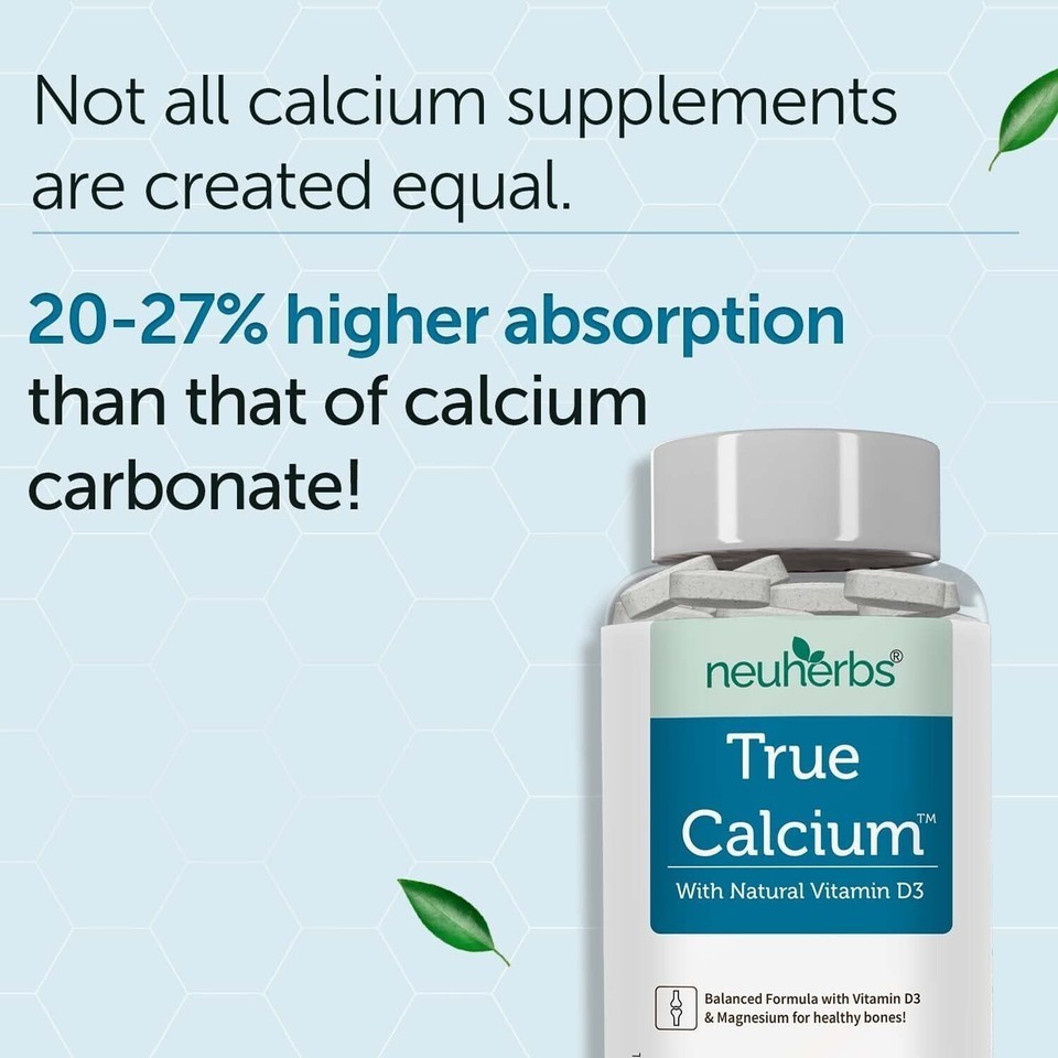 Neuherbs True Calcium 1000mg Supplement For Men & Women Vitamin D3 – 60 Tabs