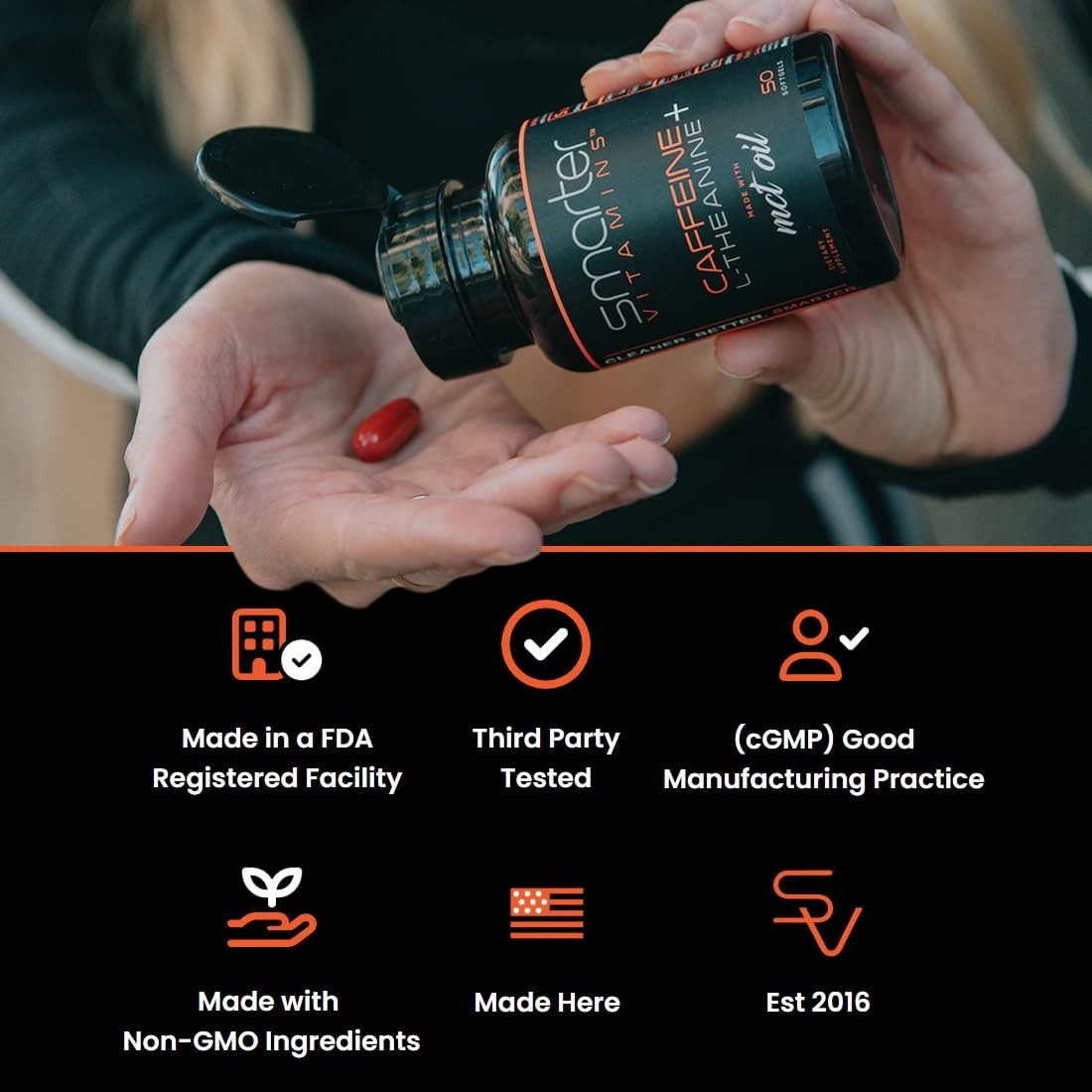 Caffeine Pills 200mg with MCT Oil & L-Theanine – Energy & Focus, 50 Softgels