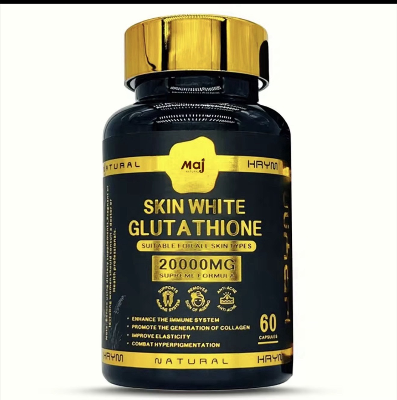 Maj Natural Skin White Glutathione 20000mg 60 Capsules Dietary Supplement