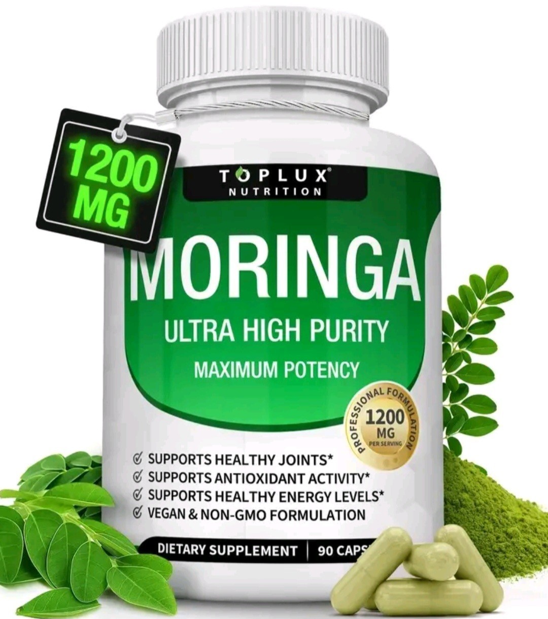 Toplux Nutrition Moringa 1200mg 90 Capsules Vegan Non-GMO Gluten-Free