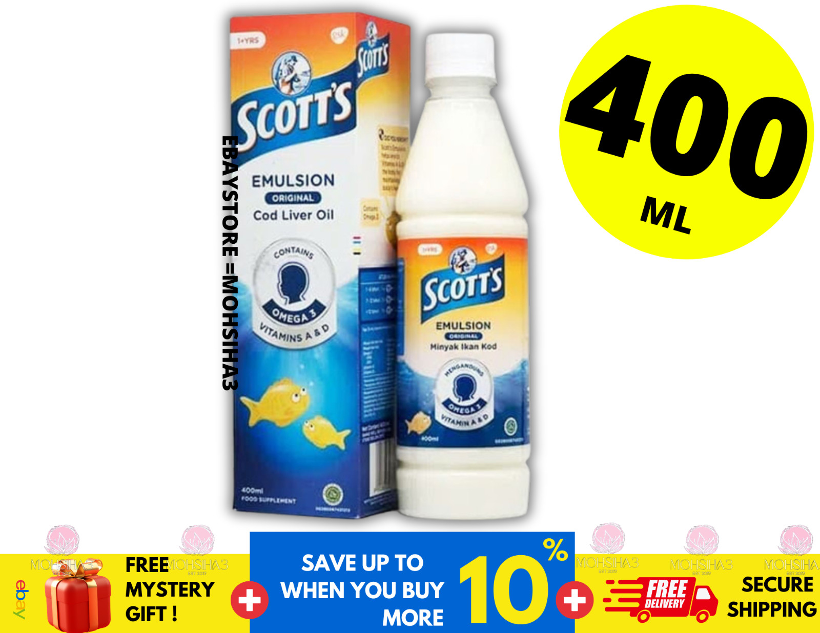 1 Bottles X 400ml SCOTT Emulsion Cod Liver Oil EXTRA Original Flavor