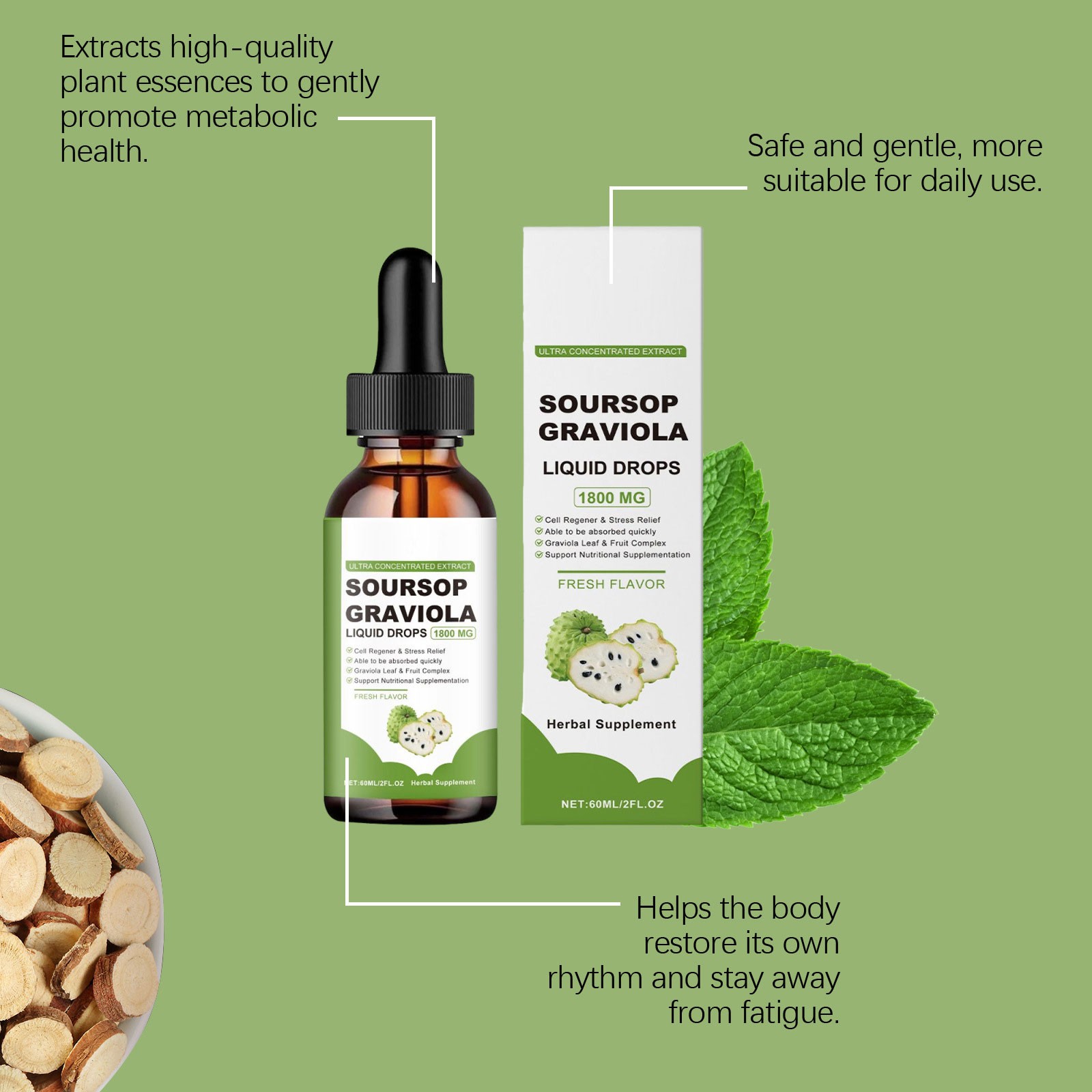 60ML Soursop Graviola Extract 1800MG Guanabana Annona Antioxidant Liquid Drop