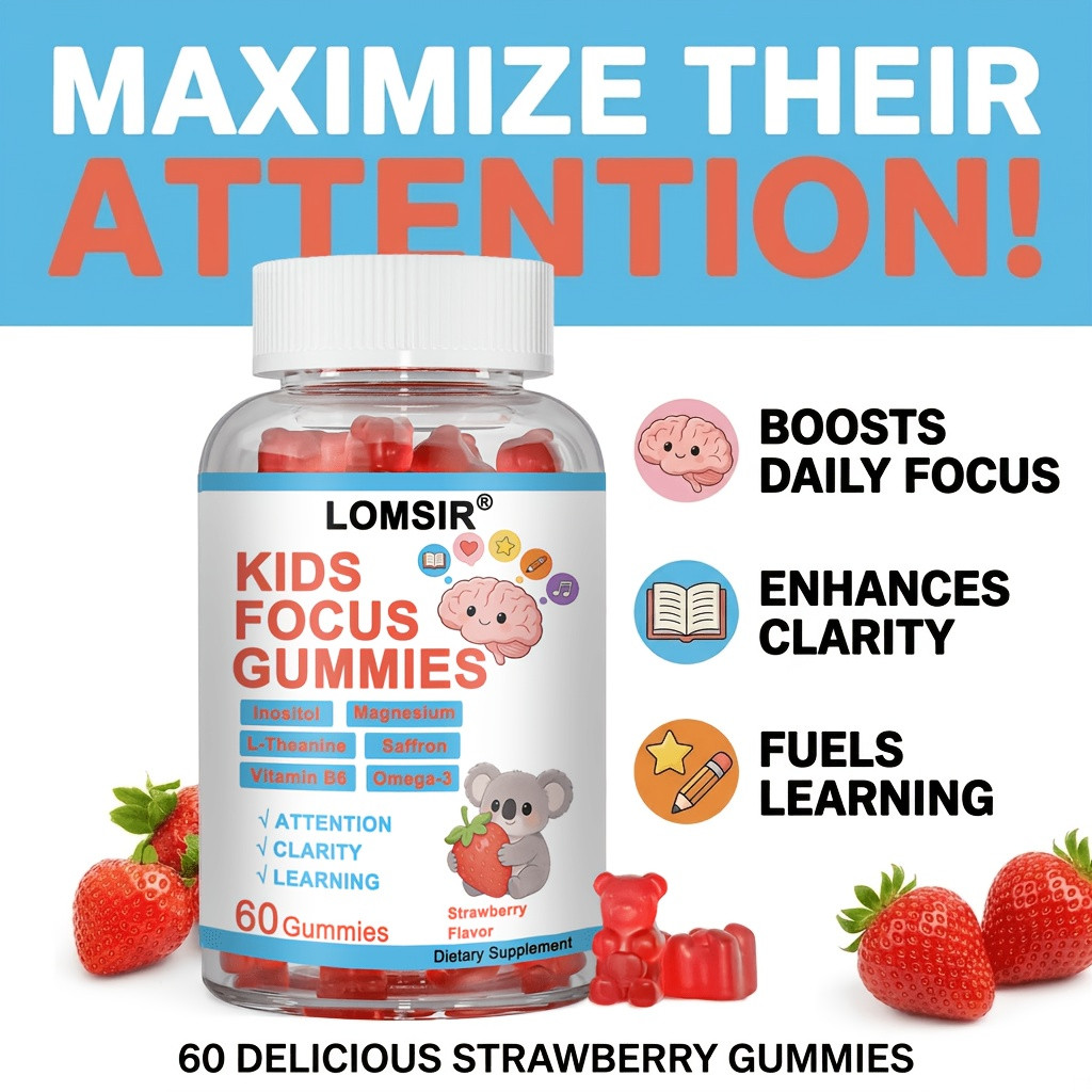 Kids Focus Gummies – Magnesium Glycinate,Focus, Attention & Calm – 60 Gummies
