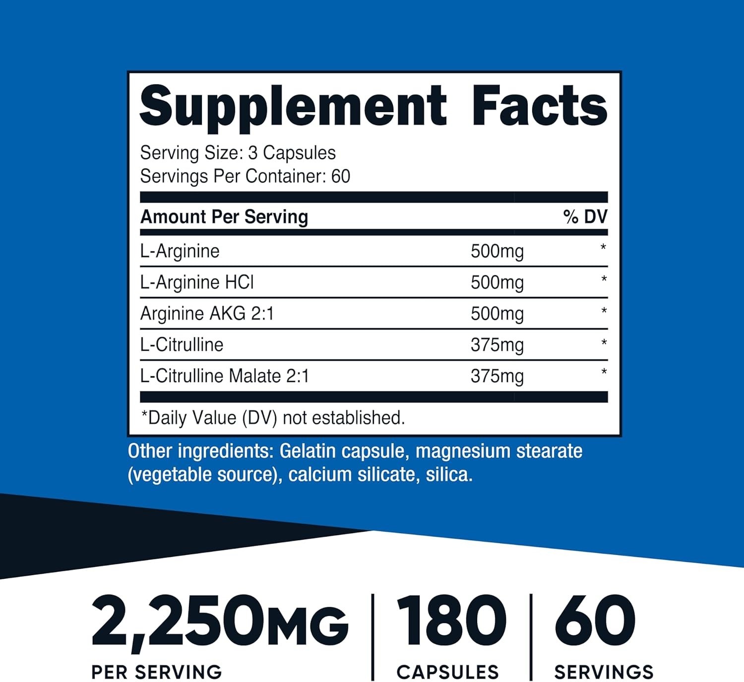 Nutricost Performance 750 mg Nitric Oxide Booster Capsule – 6.74 oz