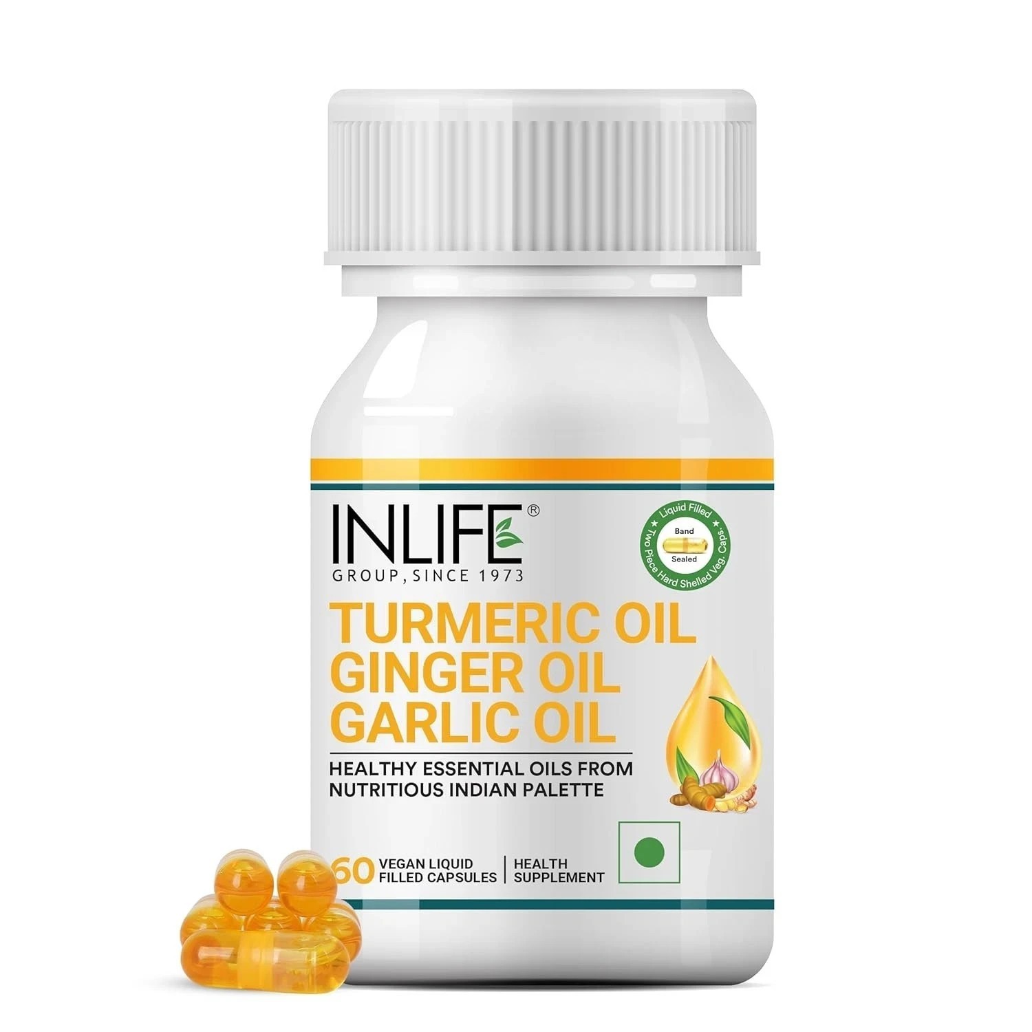 INLIFE Turmeric Oil Ginger Oil Garlic Oil Capsule | 60 Vegetarian Capsules J074