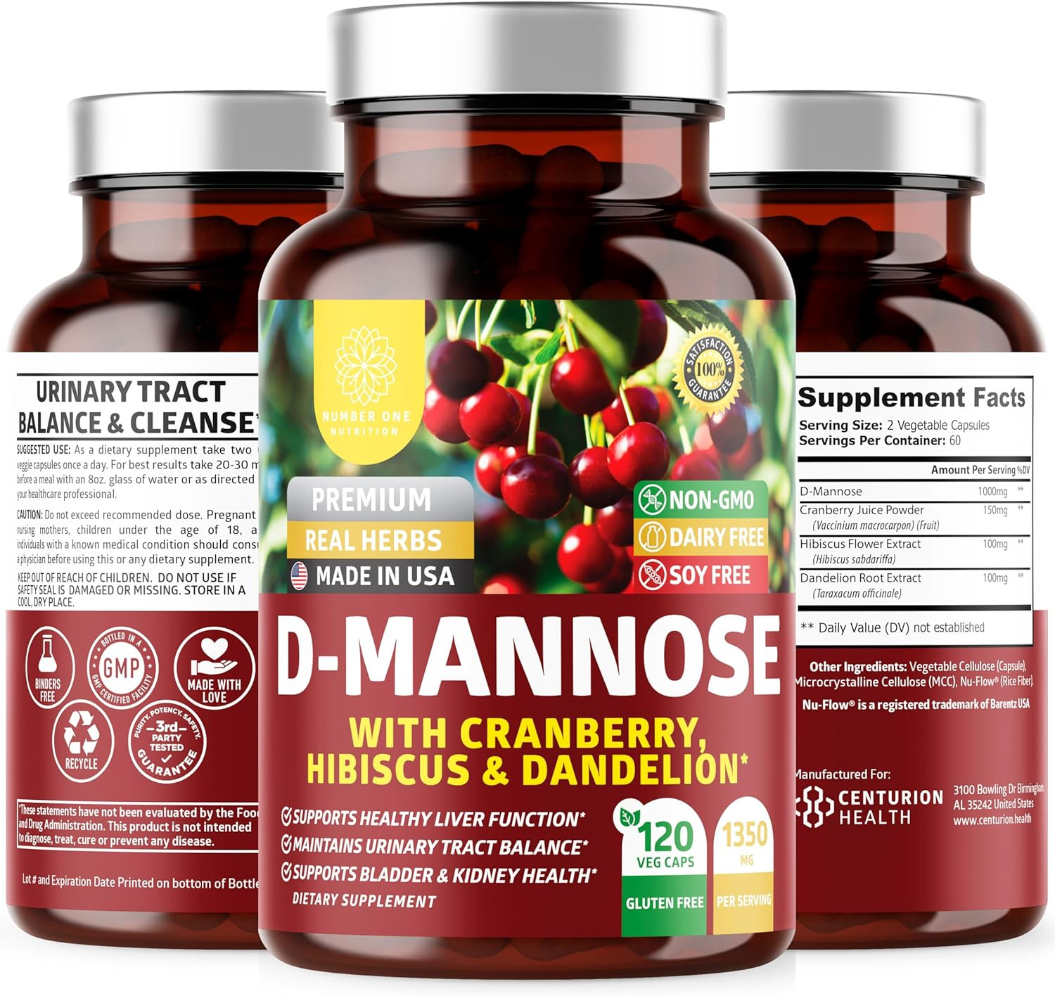 Premium D Mannose Supplement for Women and Men [Max Strength, 1350MG] Natural D-