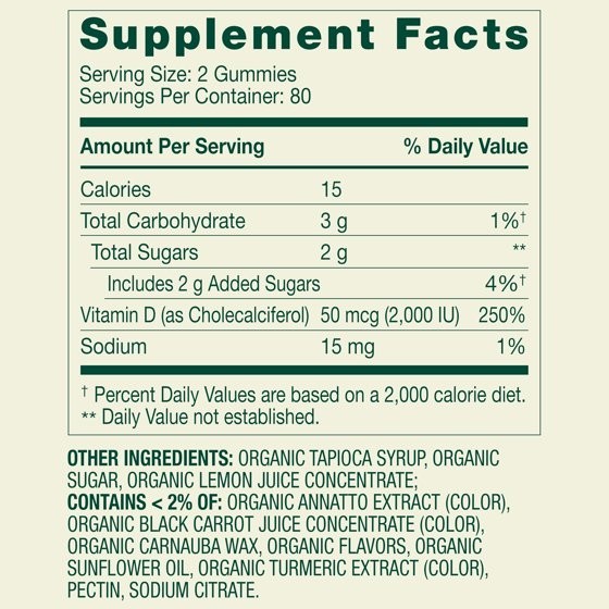 Spring Valley USDA Organic Vitamin D3 Vegetarian Gummies, 50 mcg, 160 Count