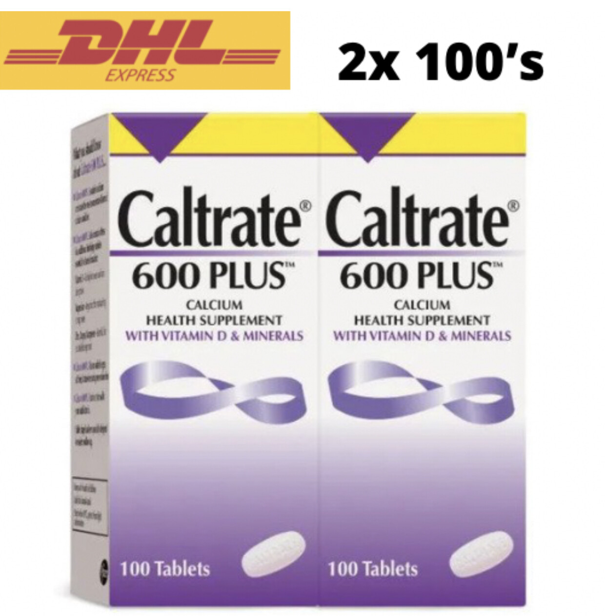 Caltrate 600 Plus Calcium Dietary Bone Health Supplement + Vitamin D – 100’s x 2