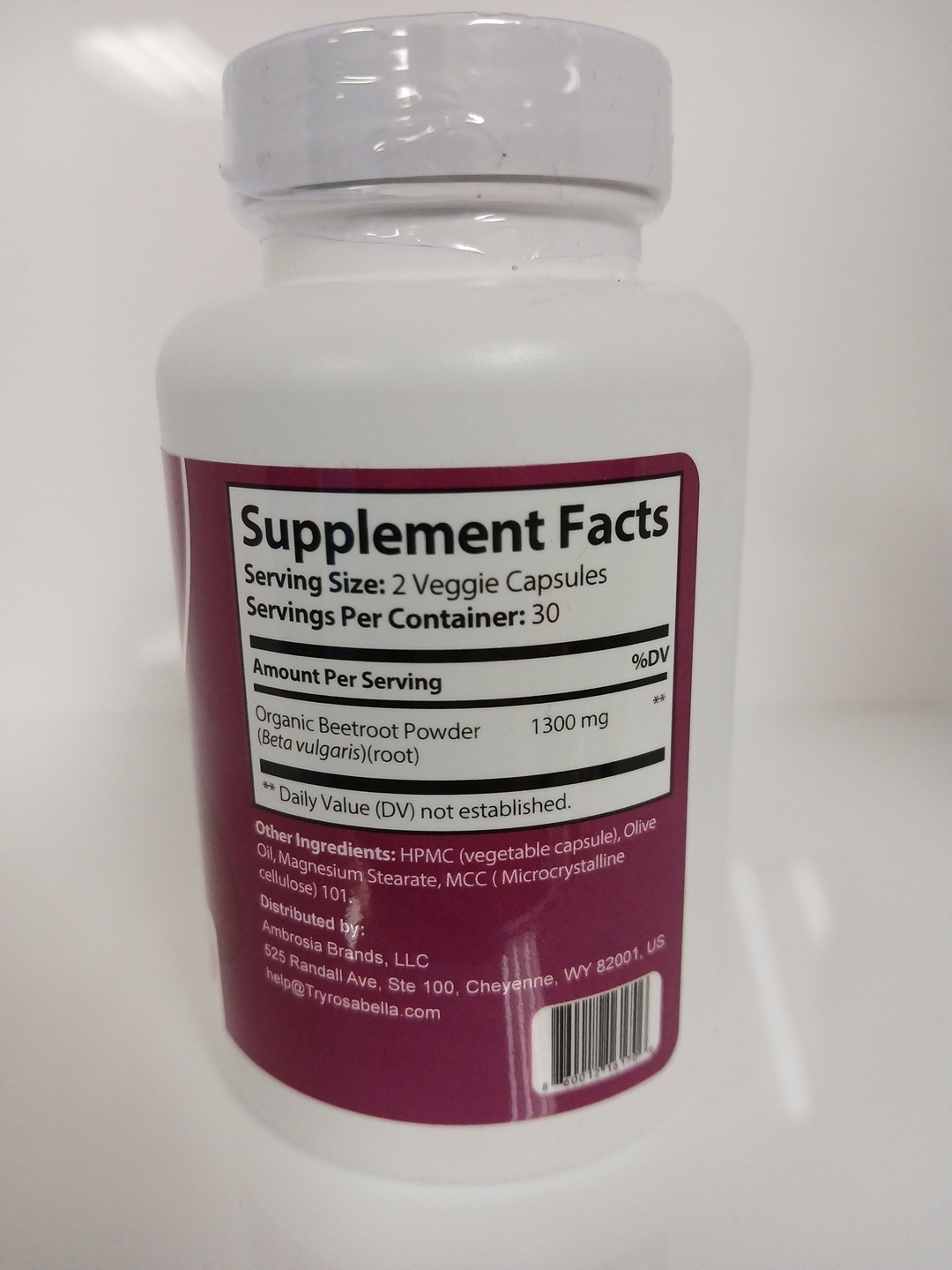 Rosabella Organic Beet Root Capsules – 1300mg – Sealed Container