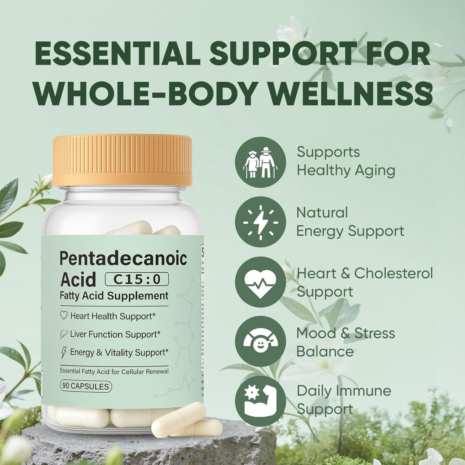 Pentadecanoic Acid, C15:0 Fatty Acid Supplement – 3X Omega3 90 Count – Pack of 1