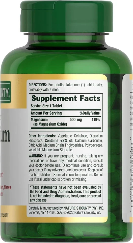 Nature’s Bounty Magnesium 500 mg–200 Count (Pack of 1)- FREE2 Day Delivery