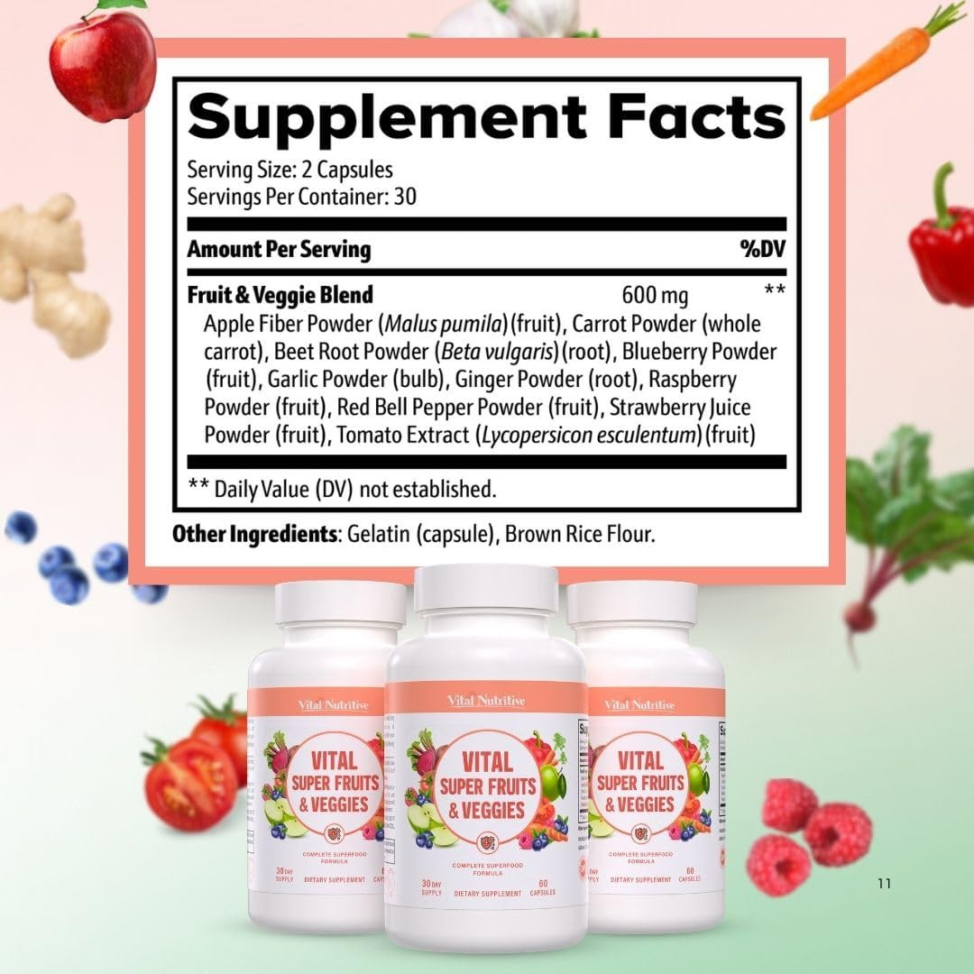 Vital Super Fruits & Veggies – Daily Superfood Capsules for Adults – Fruit and V