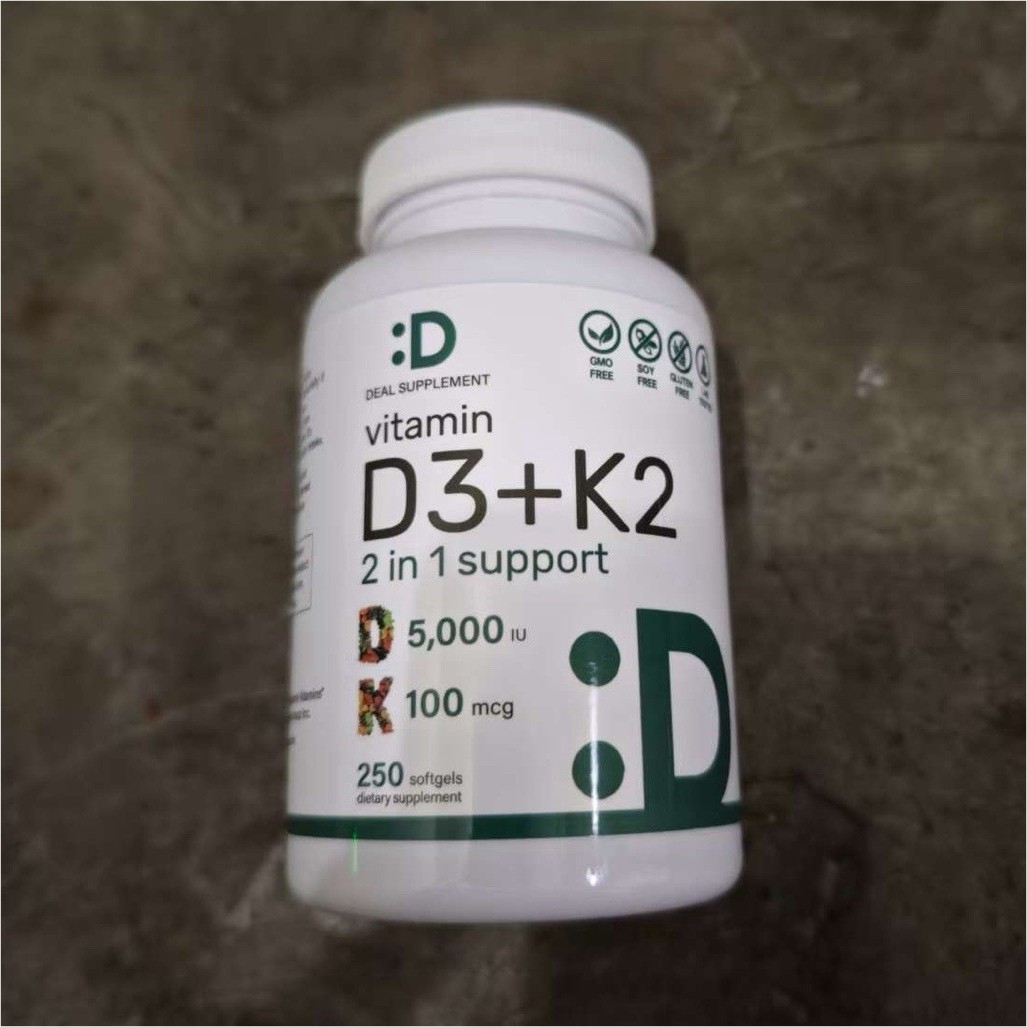 Deal Supplement Vitamin D3 + K2 5000 IU/100 mcg 250 Softgels GMO/Soy Free
