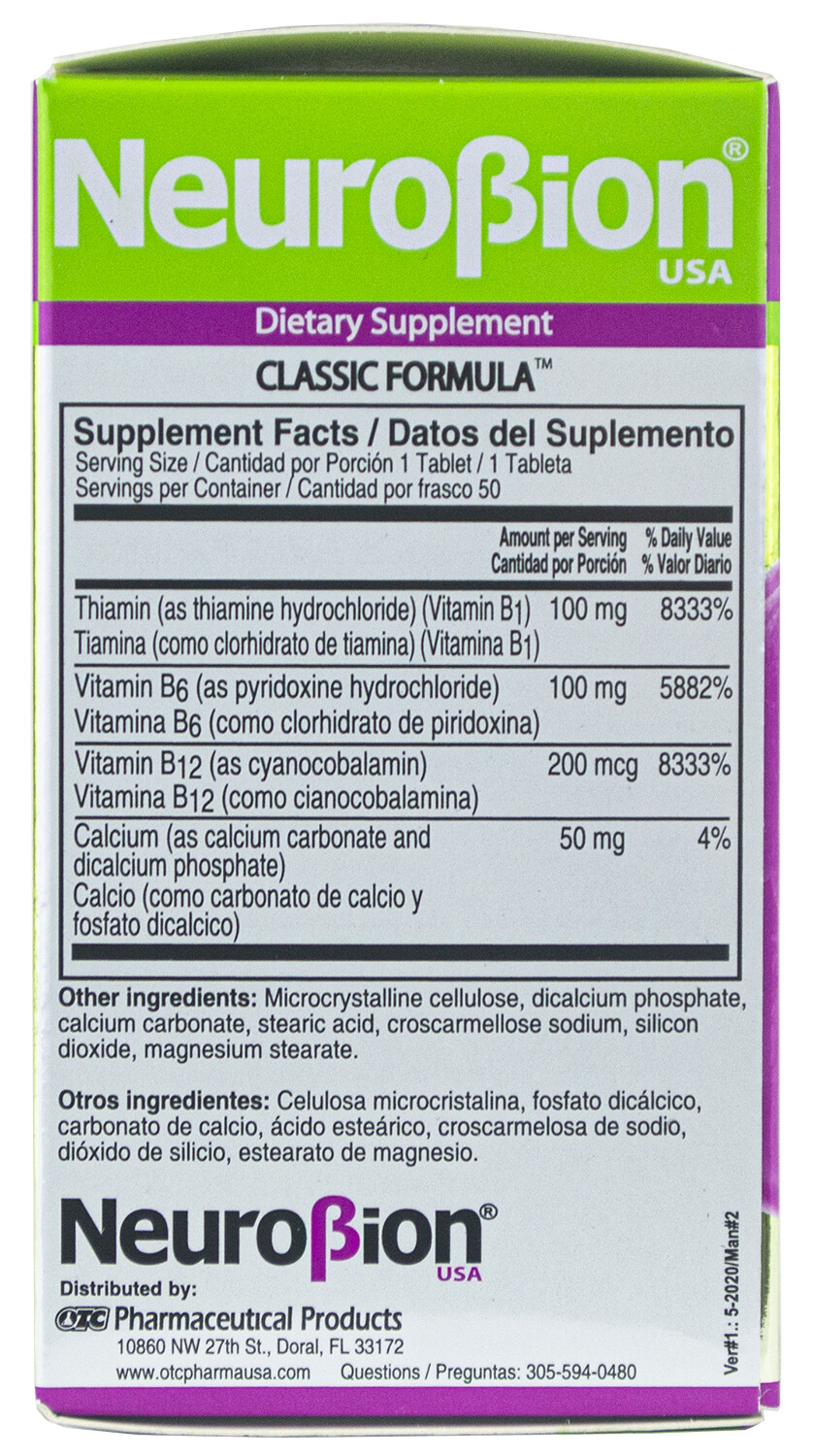 NEUROBION CLASSIC HIGH POTENCY FORMULA, 50 TABLETS 12/2024