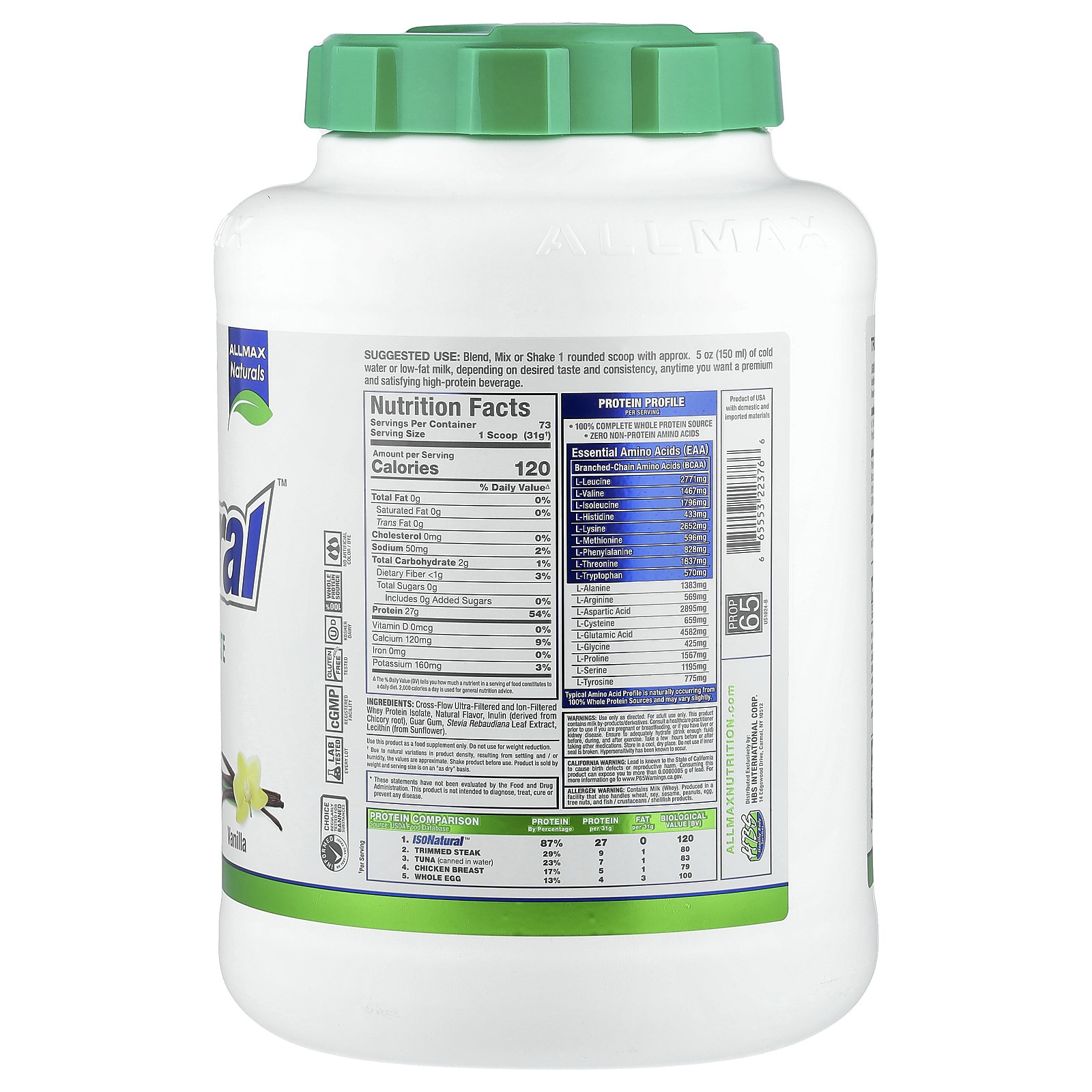 IsoNatural, Whey Protein Isolate, Vanilla, 5 lbs (2.27 kg)