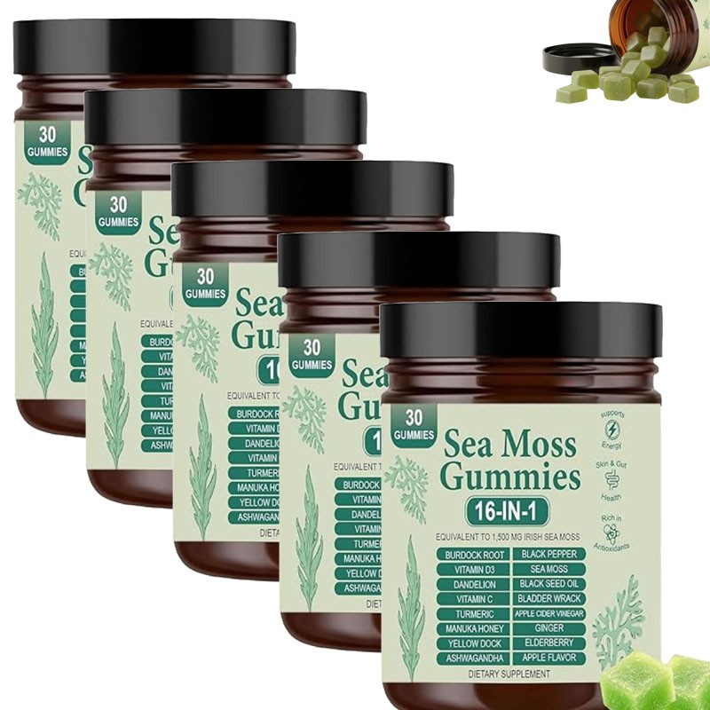 16 in 1 Sea Organic Moss Gummy | Irishmoss Extract 6000Mg | Green Apple Flavor.