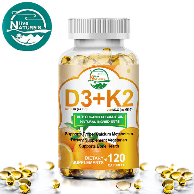 Vitamin D3 with K2 D3 5000IU and K2 200mcg 120 Vegetarian Capsules High Strength