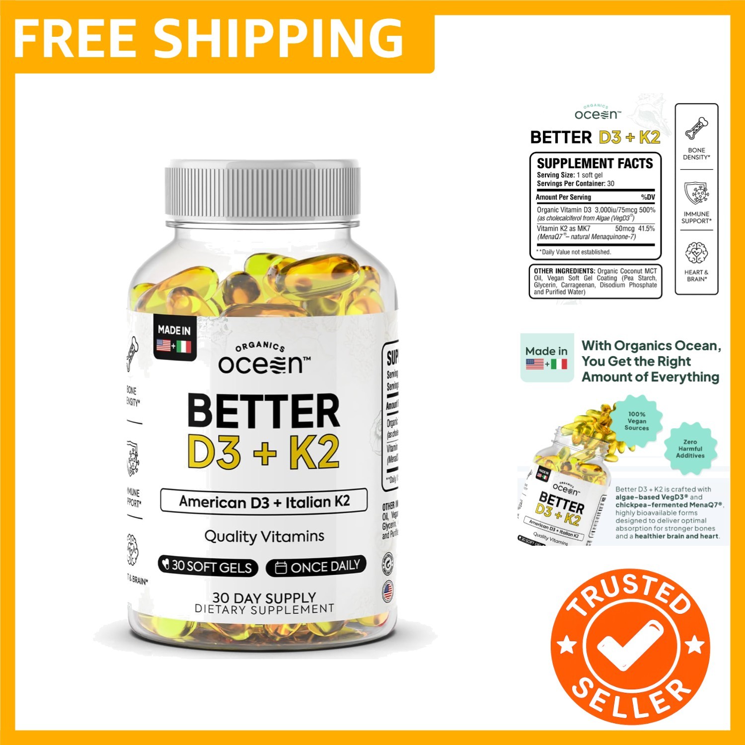 Better D3 + K2-100% Organic VIT D3 and K2 Supplements with Maximum Bioavailab…