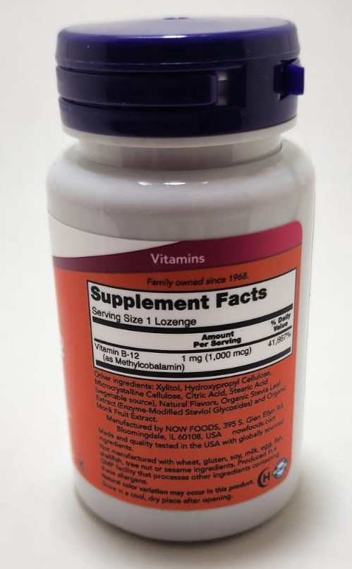 NOW Methyl B-12 1,000 mcg 100 Lozenges Nervous System Health Vegan