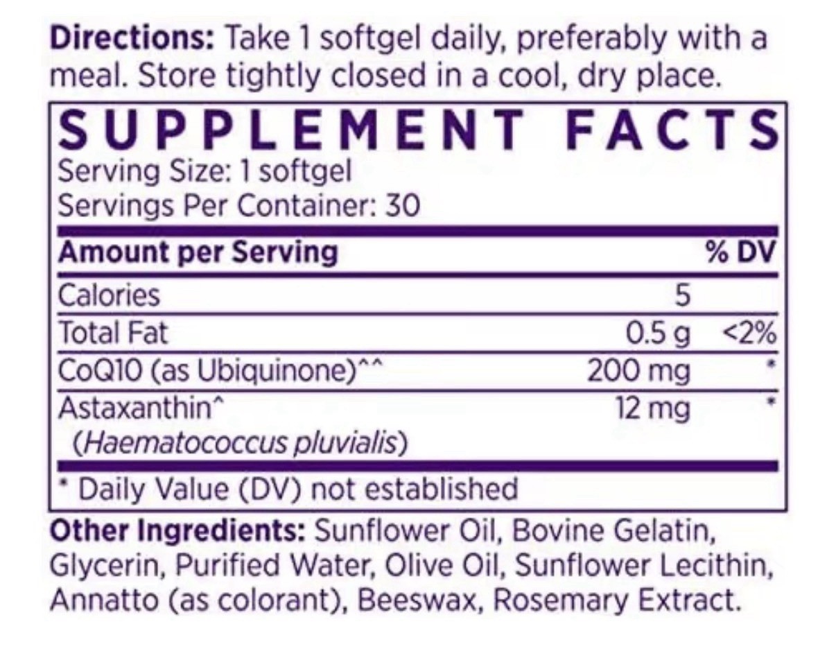 NAOMI Astaxanthin Extra Strength + CoQ10 Cardiovascular Heart Support 30 Softgel