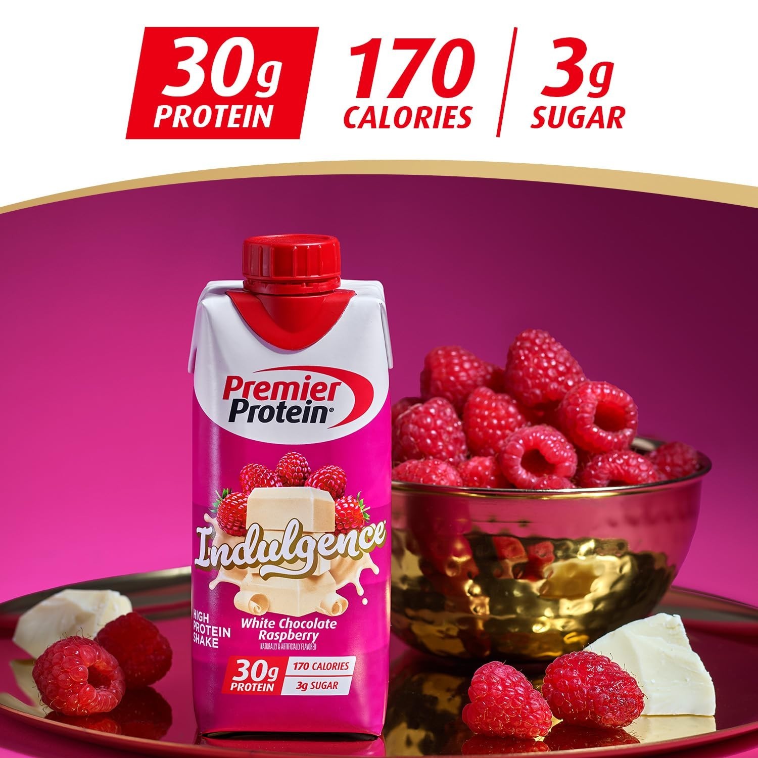 12 Ct Premier Protein Indulgence Shake White Chocolate Raspberry, 30g Protein