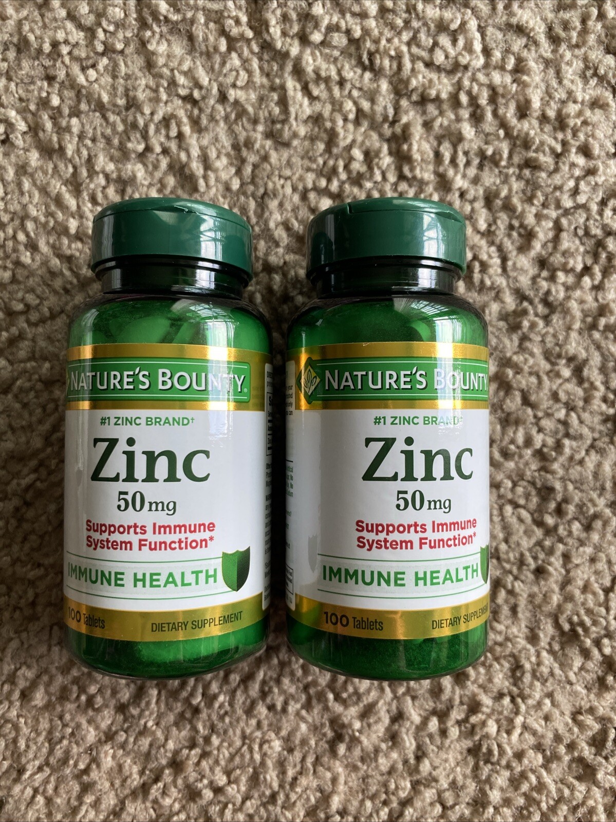 2x Nature’s Bounty Zinc 50mg Caplets 100 Caps each Exp 08/2026