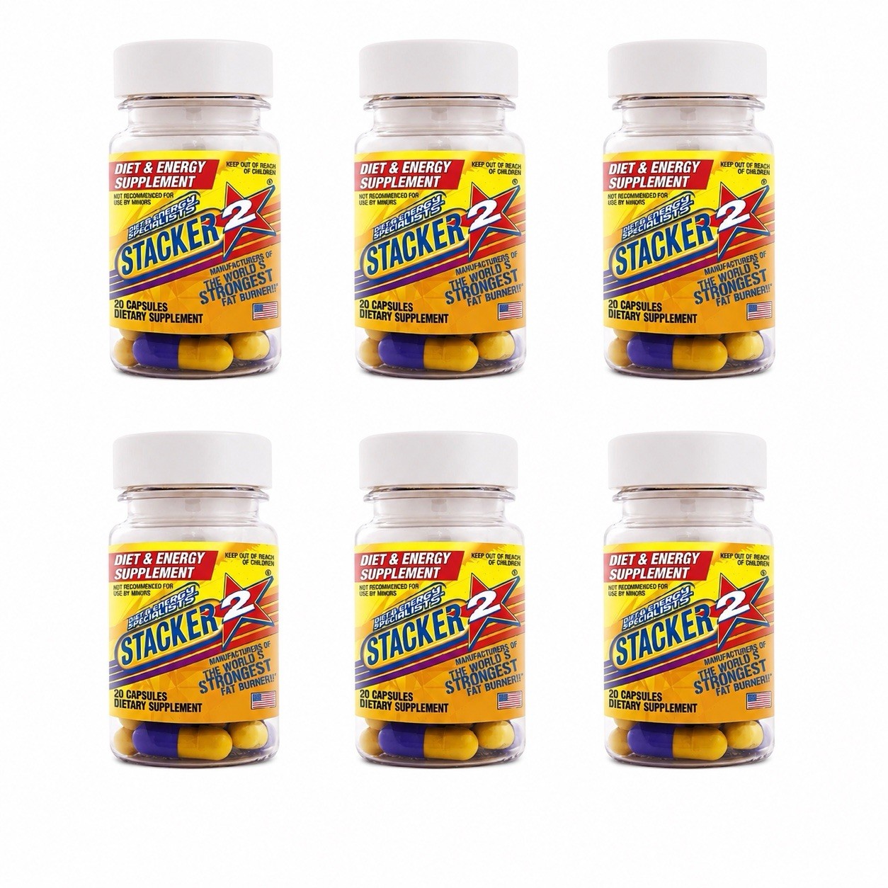 6 PACK Stacker TWO Capsules 20ct Weight Loss Energy Dietary Supplement