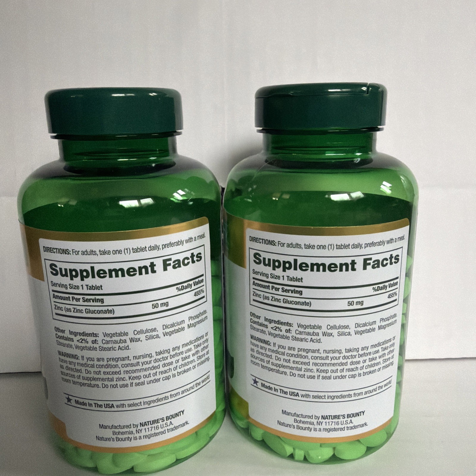 2-NATURES BOUNTY ZINC ~ Supports Immune Health 50mg., 400 ct/ea Tab~ Exp 10/29
