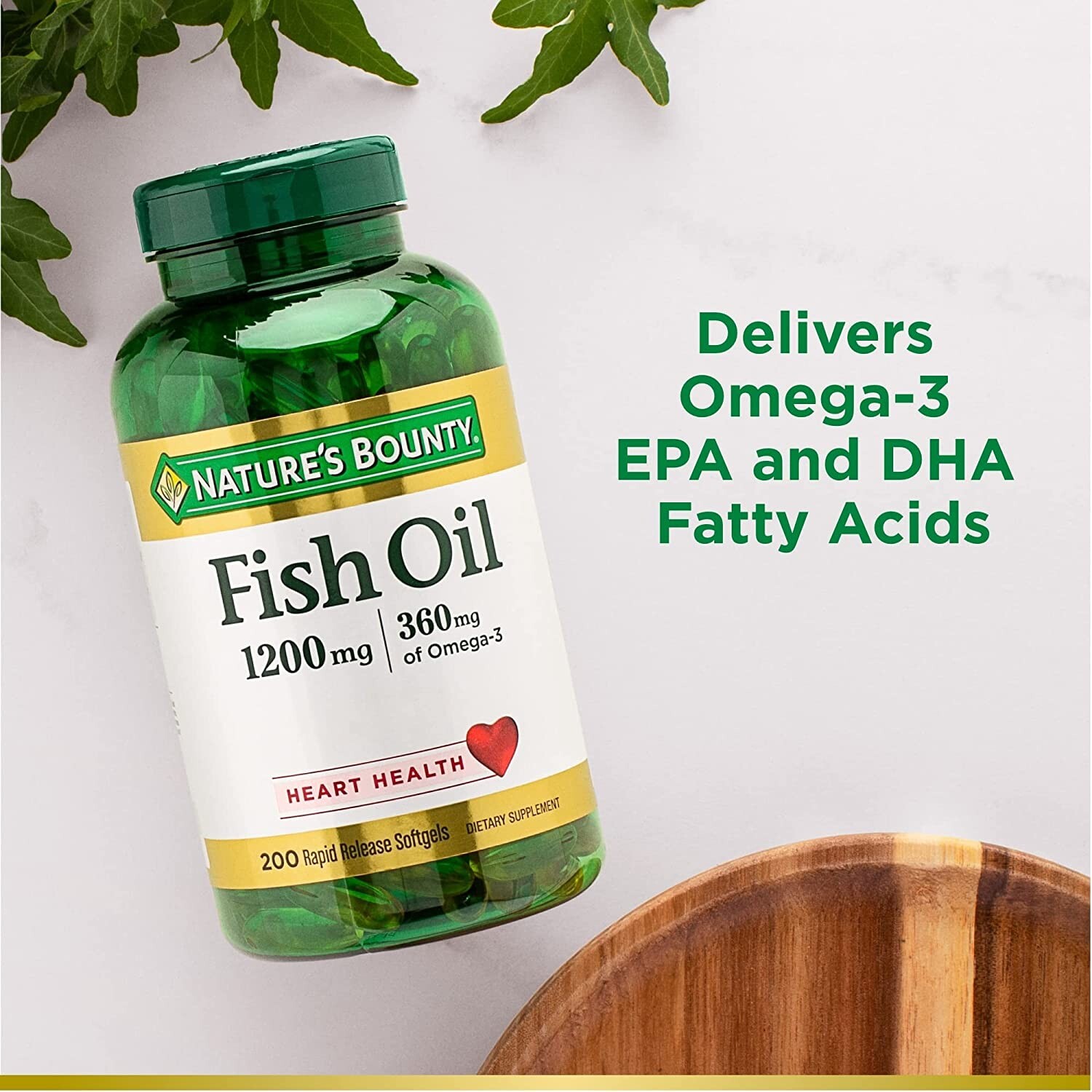 Nature’s Bounty Fish Oil, 1200 Mg, Rapid Release Softgels, Supports Heart Health