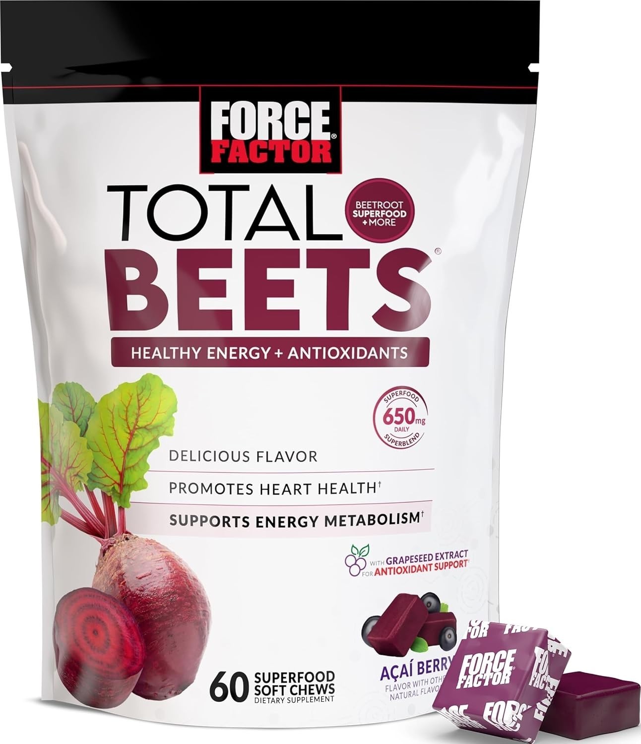 Force Factor Total Beets Concentrated Beet Root Soft Chews, Circulation Support