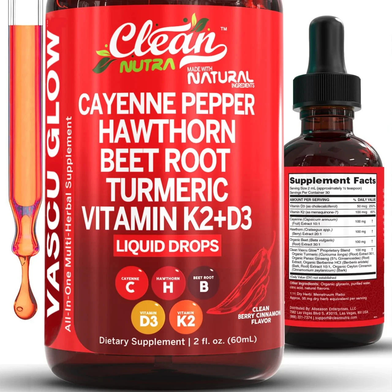 3Pack Cayenne Pepper Hawthorn Beet Root Turmeric Vitamin K2+D3 Liquid Drops