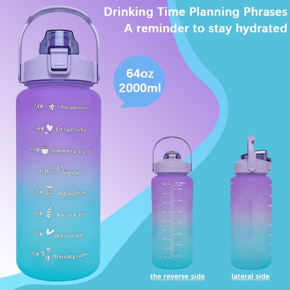 EITMOW 64 oz Large Capacity Water Bottle with Motivational 64 Ounces, Purple