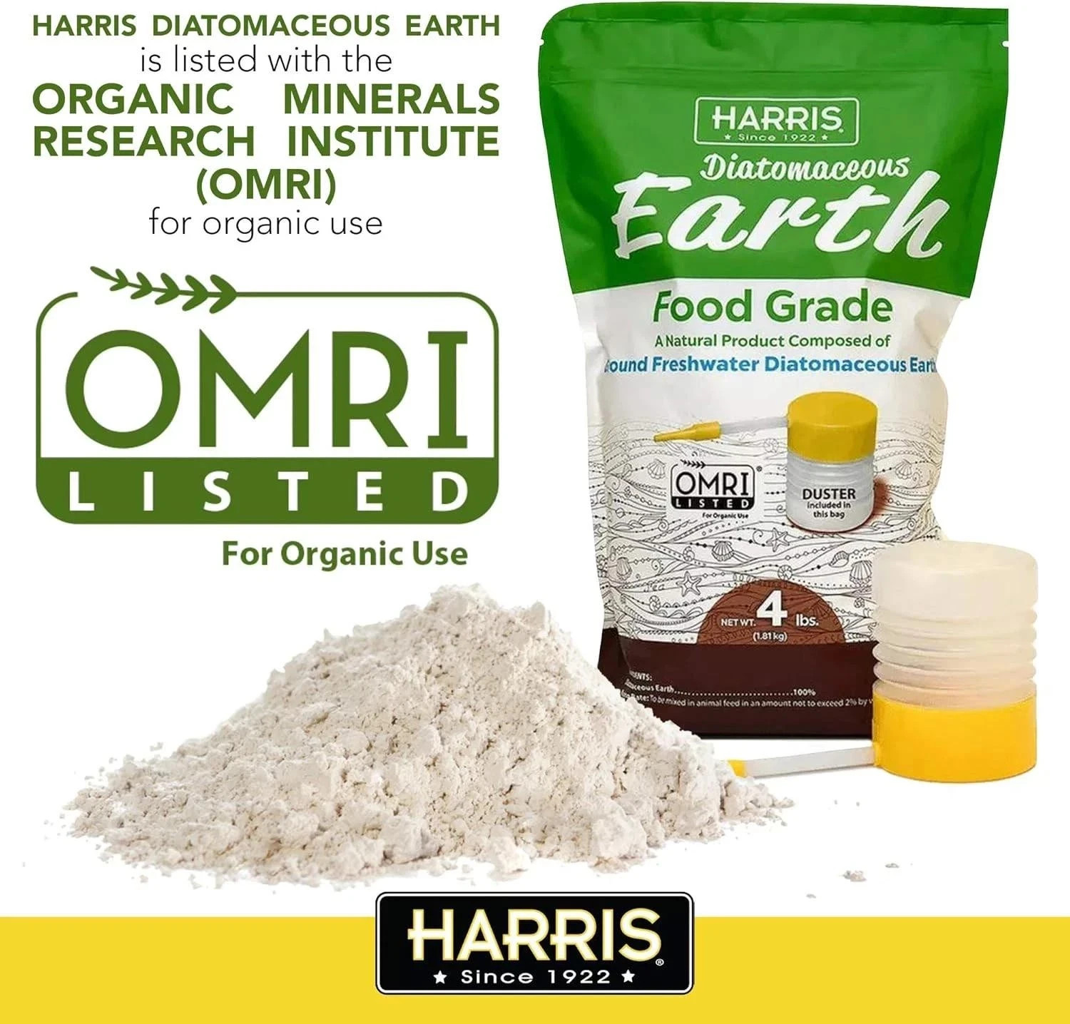 Diatomaceous Earth Food Grade, 4lb with Powder Duster Included in the Bag