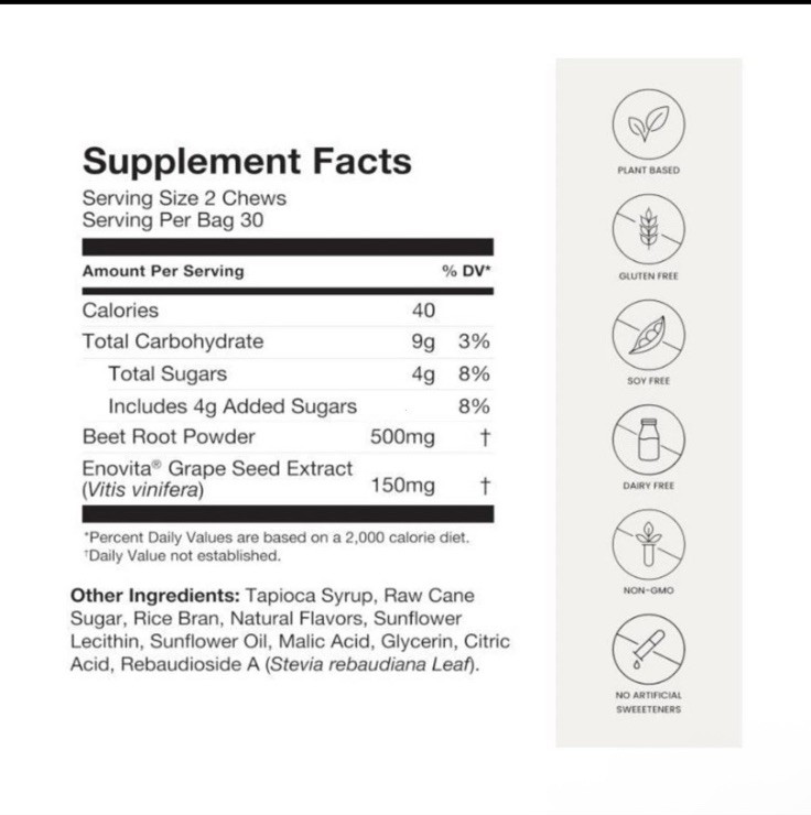 NEW Non-GMO Super Beets Heart Health – Chews Pomegranate Berry 60 Count