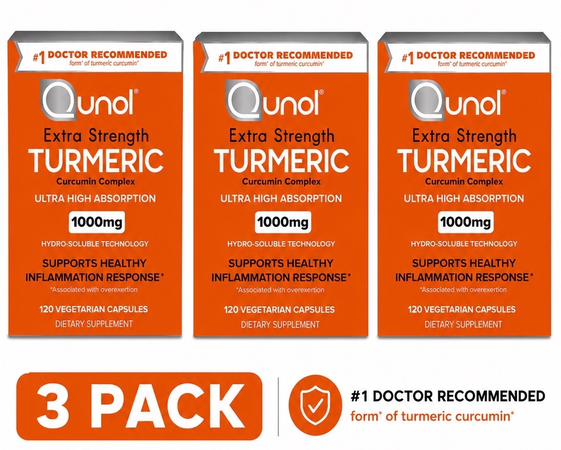 Qunol Turmeric Curcumin Ultra High Absorption 1000mg 120 Capsules Pack of 3