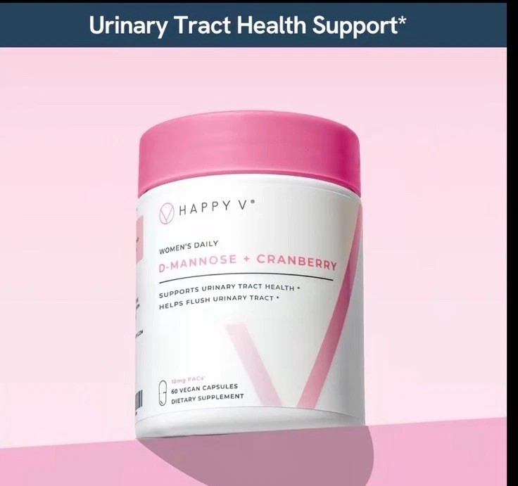 Happy V D-Mannose Cranberry Urinary Tract Health Vegan Capsules 60ct Supplement