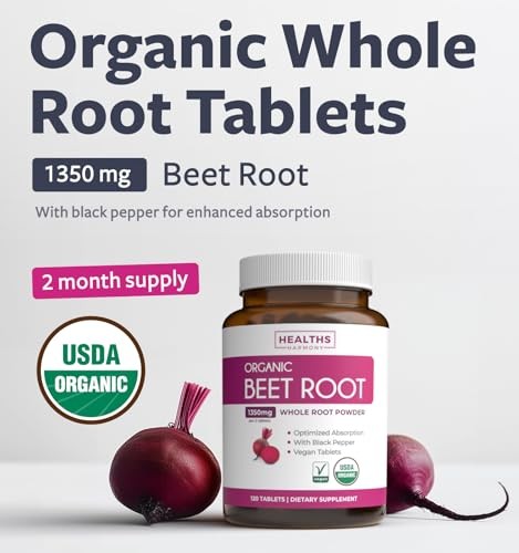 Usda Organic Beet Root Powder 120 Tablets 1350mg Beets Per Serving Black Pepper