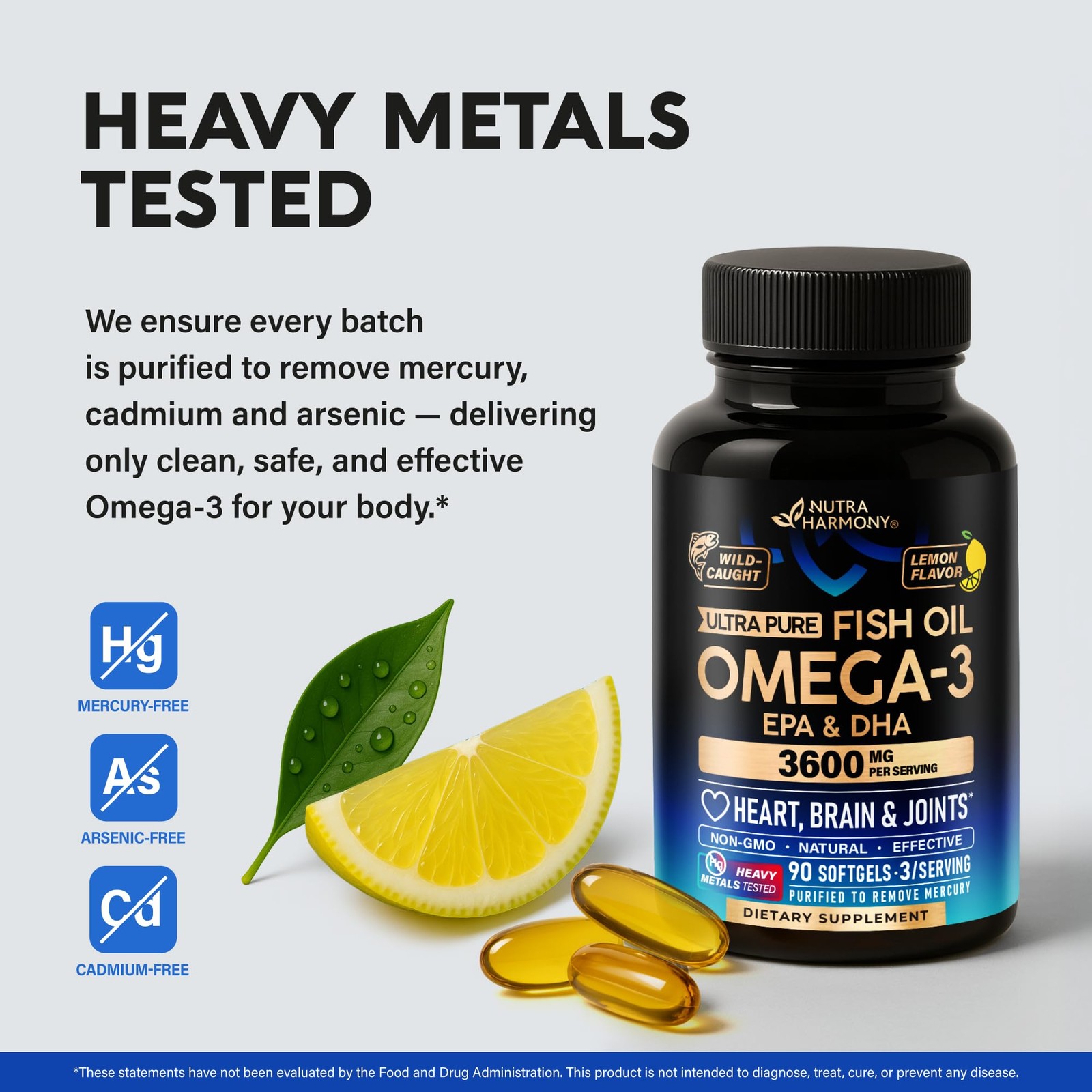 Omega 3 Fish Oil 3600 mg – 3 Supplement | EPA & 90 Count (Pack of 1)