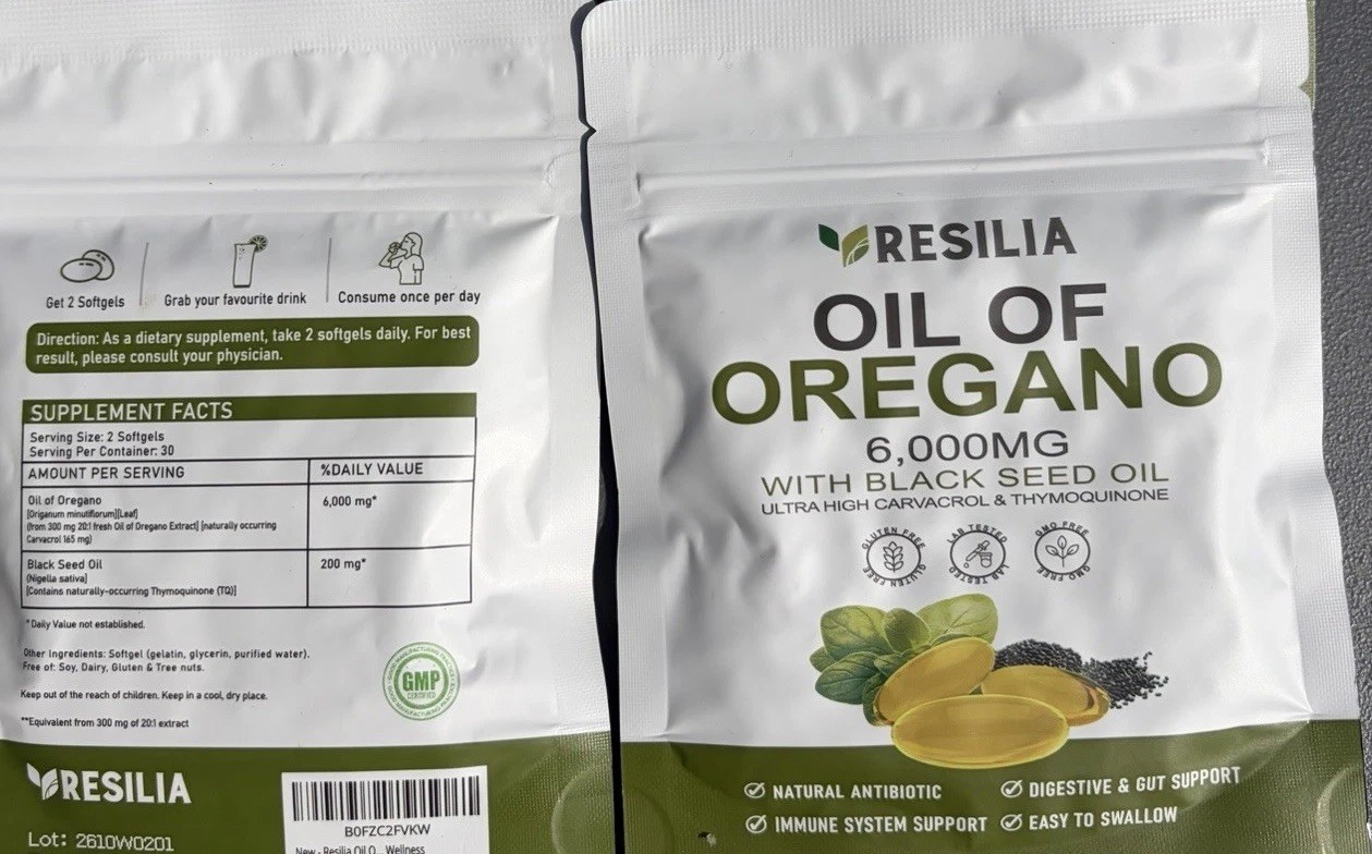 Resilia 6,000mg Oil of Oregano + Black Seed Oil 60 Softgels Immune Support