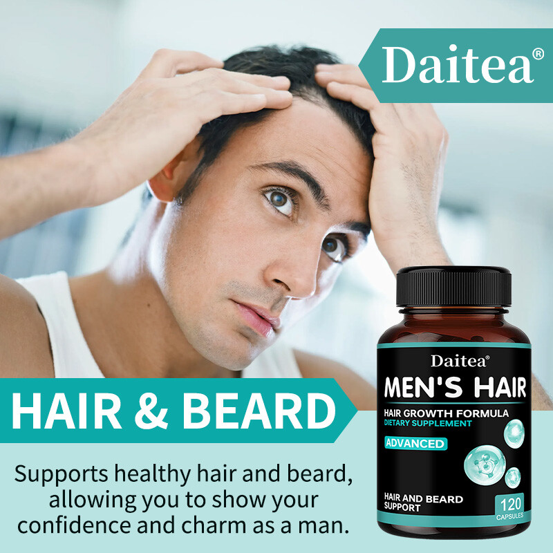 Hair Growth Vitamins For Men – Anti Hair Loss Capsules. Regrow Hair Beard Growth