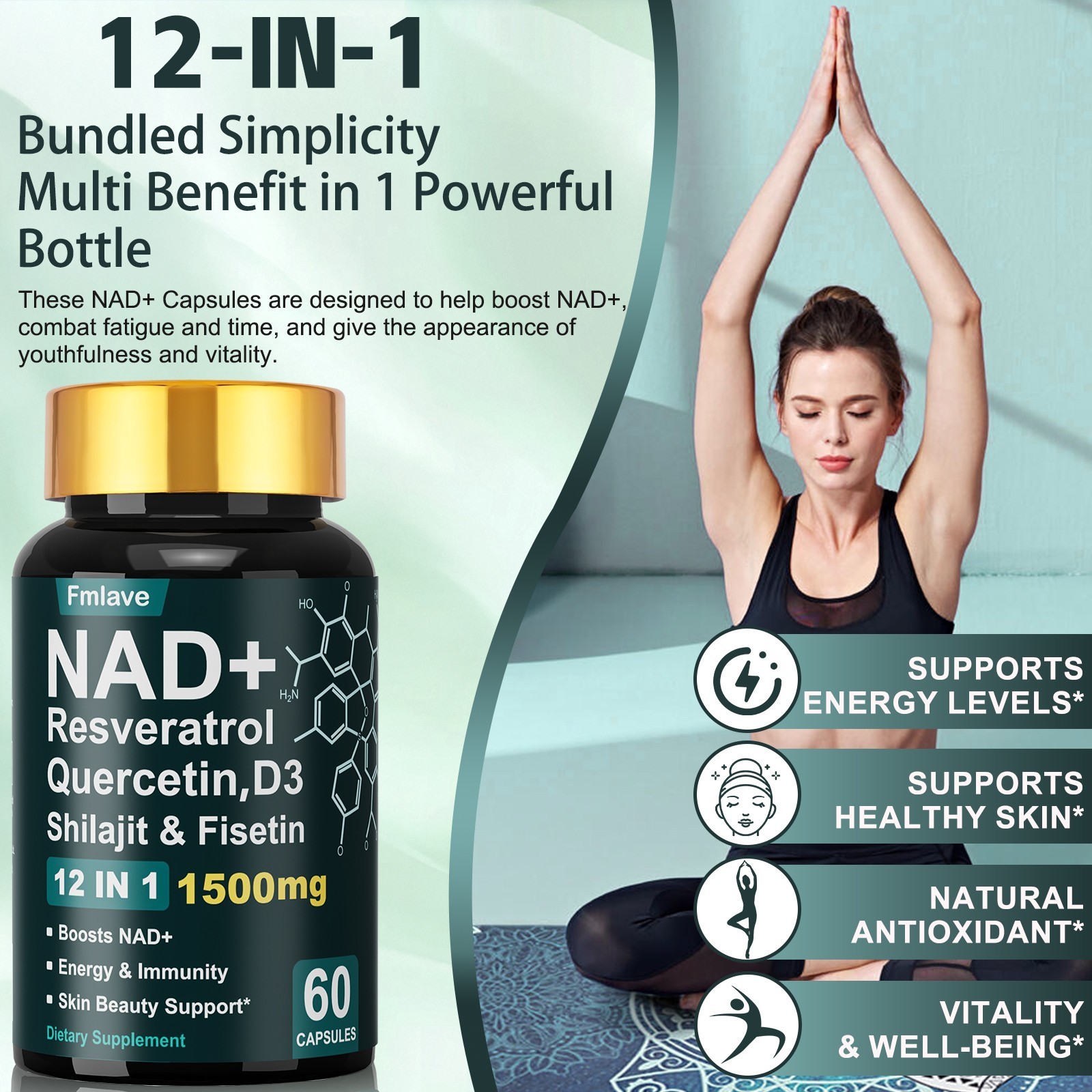 NAD+ Supplement for Anti-Aging Energy Focus & Nicotinamide Riboside Resveratrol